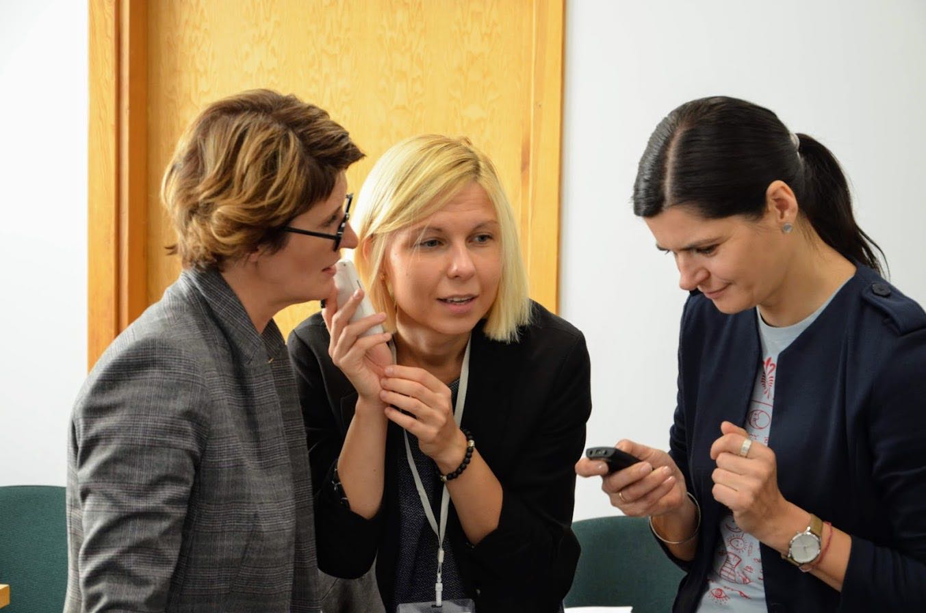 Workshop participants enjoyed hands-on sessions with a variety of accessible format reading devices and software. Photo by Viktoras Kalnikas, Lithuanian Library for the Blind (LAB).