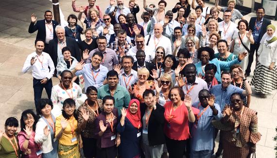 The EIFL team, partner library consortia representatives and other partners at the 2019 EIFL General Assembly in Bishkek, Kyrgyzstan.