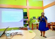 Eastern Regional Library ICT Coordinator shares best practices for organizing school outreach programmes, using PowerPoint. 