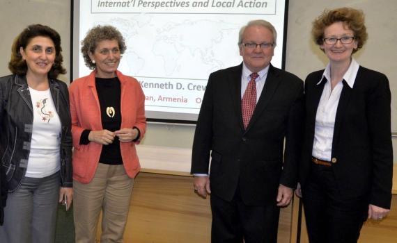 Hasmik Galstyan, EIFL Copyright Coordinator, Satenik (Bella) Avagyan, AGBU Papazian Library Director, Prof Kenneth Crews, and Teresa Hackett, Copyright and Libraries Programme Manager during a visit to Armenia, October 2015