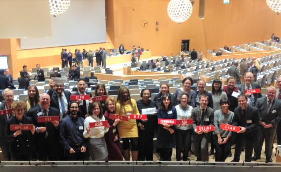 Representatives from the library, archive, museum and education sectors advocate for copyright limitations and exceptions at SCCR/35. Group of representatives from the library, archive, museum and education sectors advocate for copyright limitations and exceptions at SCCR/35.