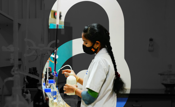 A researcher against the backdrop of the  OA lock logo