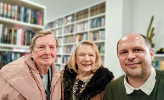 Left to right: Aldona Zilinskas, a patron of the Lithuanian Audiosensory Library at the Grigorijus Kanovicius Public Library with Audrone Surosas-Sulkaite and Linas Tatarūnas, Chief Librarian, Rukla Branch. Photo by Linas Tatarūnas. Left to right: Aldona Zilinskas, a patron of the Lithuanian Audiosensory Library at the Grigorijus Kanovicius Public Library with Audrone Surosas-Sulkaite and Linas Tatarūnas, Chief Librarian, Rukla Branch. Photo by Linas Tatarūnas.