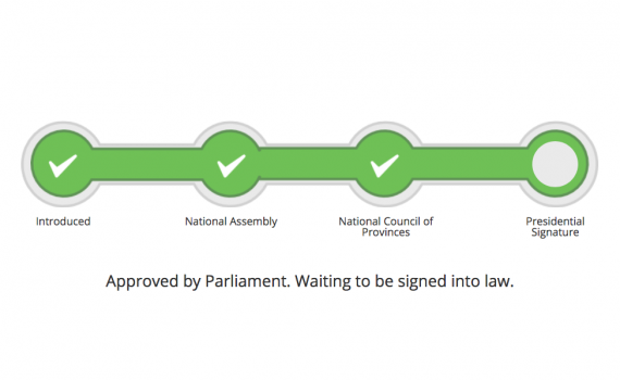 Graphic showing stages of the bill - from introduction to parliament, to presidential signature.