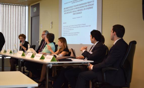 EIFL Copyright and Libraries Programme Manager Teresa Hacket addressing a lunchtime panel discussion during SCCR/33 on the Marrakesh Treaty for persons with print disabilities