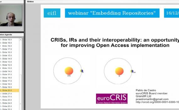 Pablo de Castro explores why and how the interoperability of institutional repositories and Current Research Information Systems (CRIS) should be implemented Pablo de Castro explores why and how the interoperability of institutional repositories and Current Research Information Systems (CRIS) should be implemented